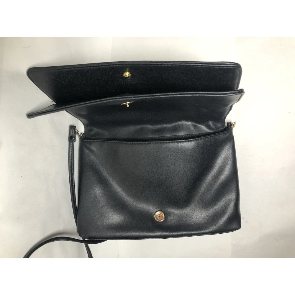 Vtg Y2K Black‎ Leather Shoulder Bag 2000s Cabin Creek Flap Purse SCRATCHED